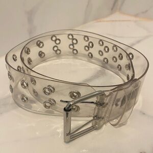 Brandy Melville Clear Transparent Belt Y2K Jelly Grommet with Silver Accents